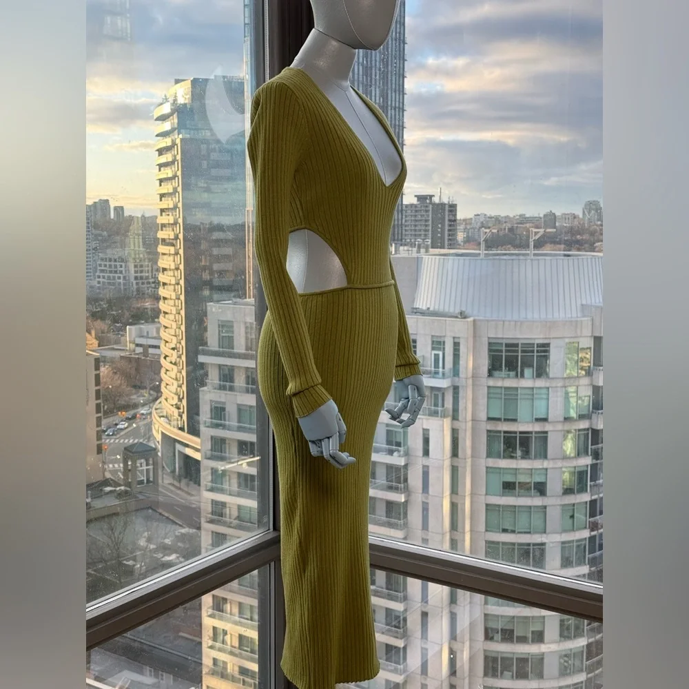 🆕 CAMILA COELHO 🧿 NWOT Rosabella Knit Midi Dress, Olive - Sz S